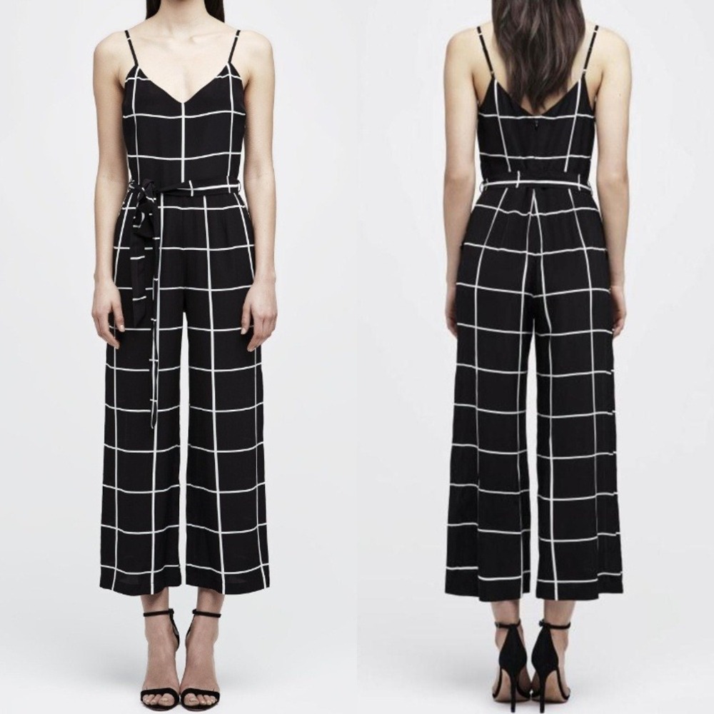 L'agence Black White Check Jaelyn Camisole Jumpsuit Window Pane Silk Size 4